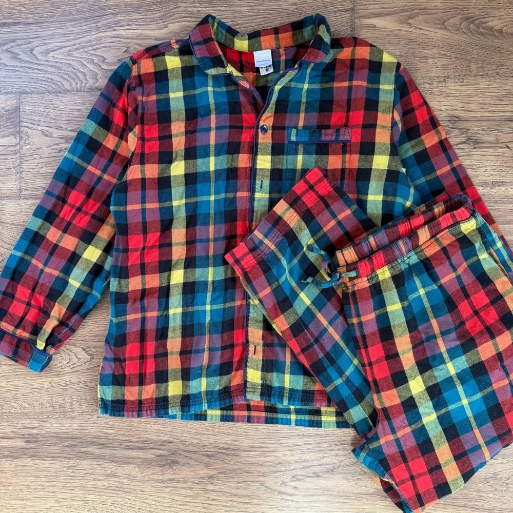Hanna Andersson Red Plaid Flannel Pajamas Large EUC